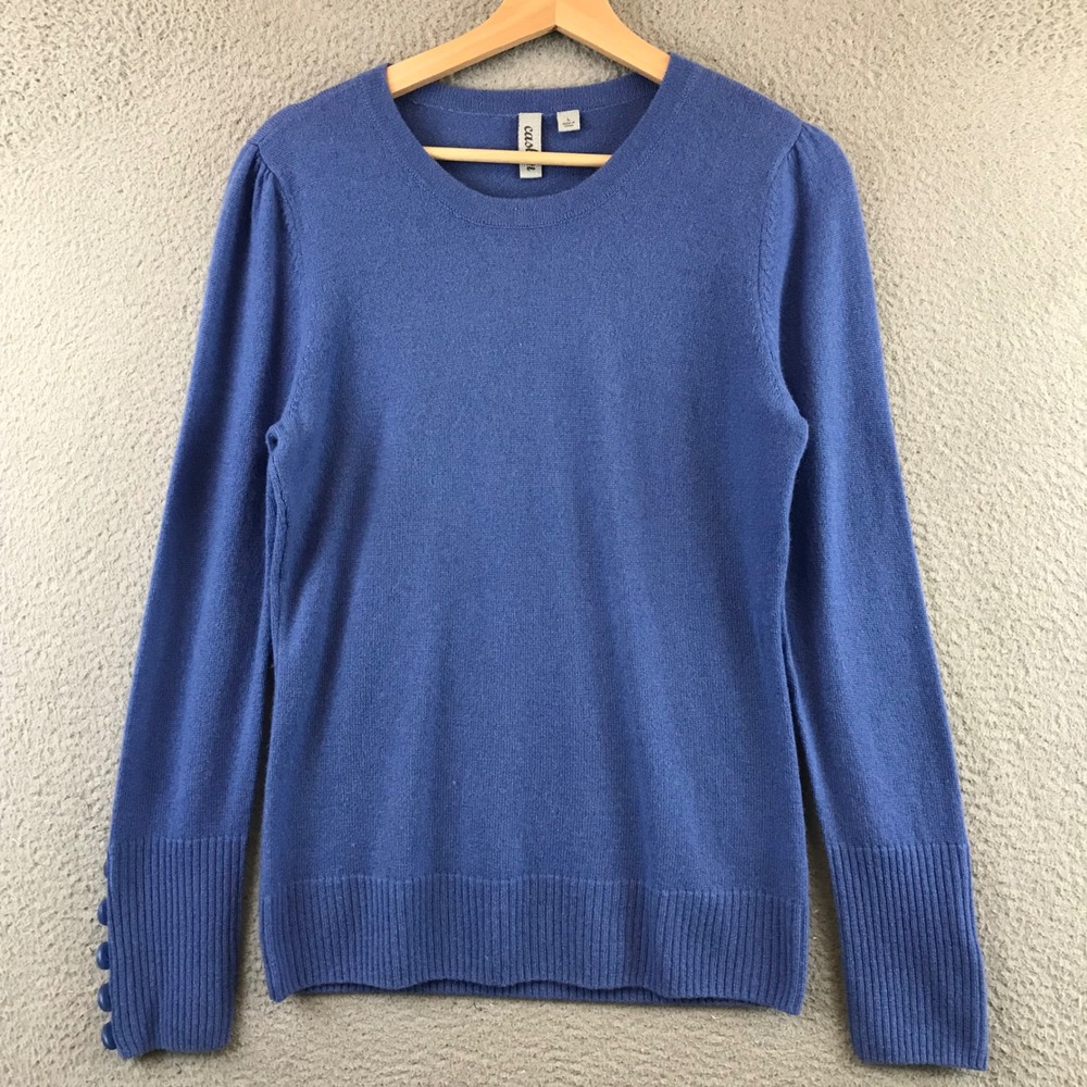Calson Women's Blue 100% Cashmere Sweater‎ Button Cuff Long Sleeve Size L
